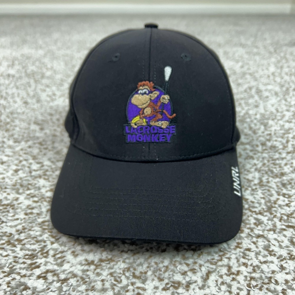 UNRL Hat Cap Snap Back Mens One Size‎ Black Lacrosse Monkey Cartoon Sports Logo